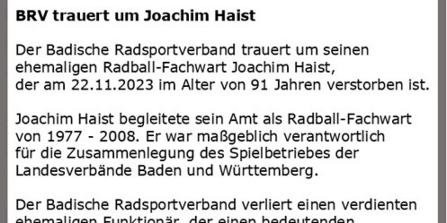Trauer um Joachim Haist