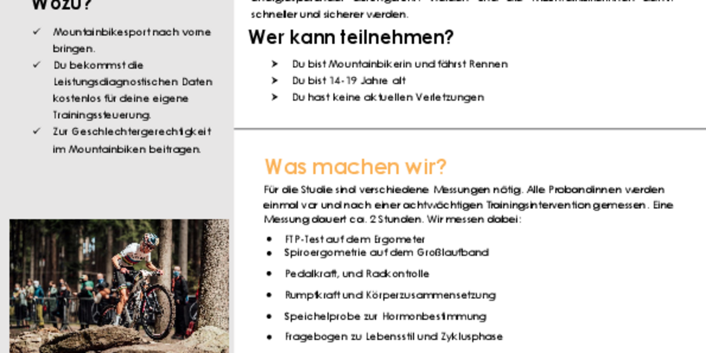MTB Core für Mädchen ab 14- 19 Jahren Laborstudie der Universität Freiburg